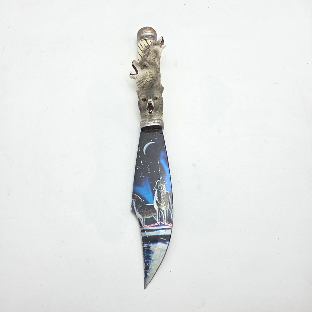 440 Stainless Steel Howling Wolf Decorative Knife 3D Resin Wolf Handle 10.75 H4